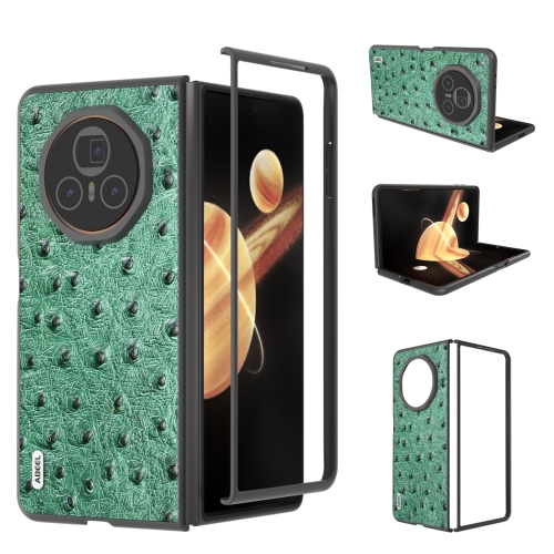 

For Honor Magic V3 ABEEL Genuine Leather Ostrich Texture Phone Case(Green)