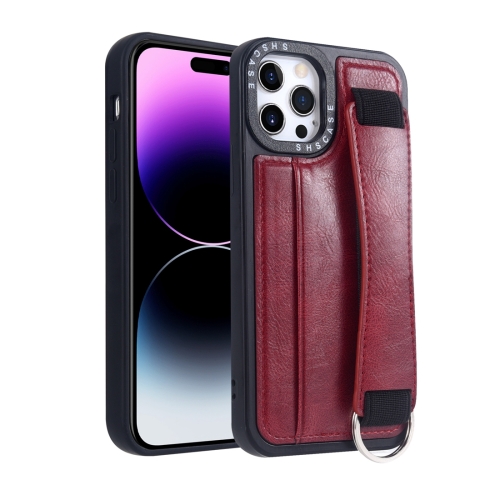 

For iPhone 14 Pro Max Photo Frame Card Wallet Wrist Strap Holder Back Cover Phone Case(Red)