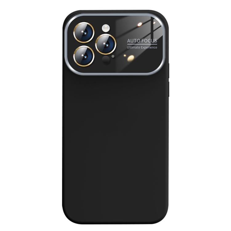 

For iPhone 14 Pro Max Liquid Silicone Large Glass Window Phone Case(Black)