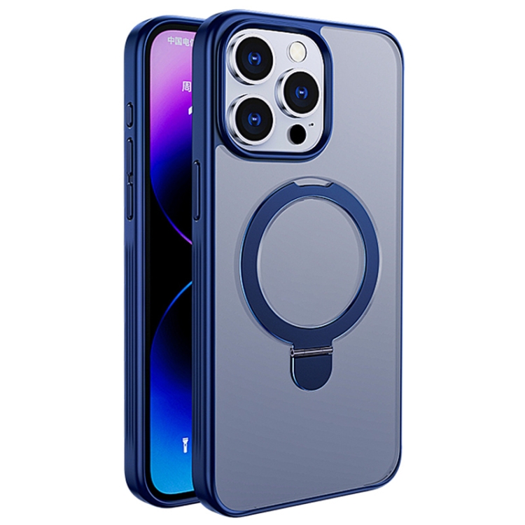 

For iPhone 14 Pro Max Multifunctional MagSafe Holder Phone Case(Blue)