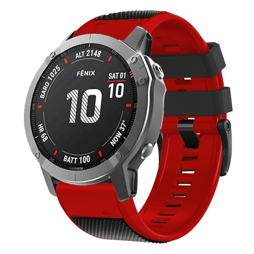 

For Garmin Fenix 7 Pro 22mm Screw Buckle Diamond Texture Two Color Silicone Watch Band(Black+Red)