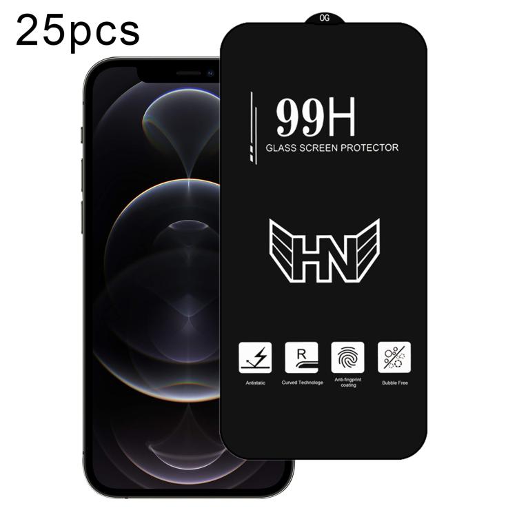 For iPhone 12 Pro / 12 25pcs High Aluminum Large Arc Full Screen Tempered Glass Film