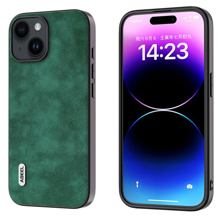 

For iPhone 15 Plus ABEEL Morocco Texture PU Phone Case(Green)