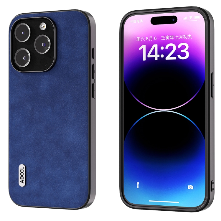 

For iPhone 15 Pro Max ABEEL Morocco Texture PU Phone Case(Blue)