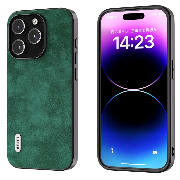 

For iPhone 15 Pro Max ABEEL Morocco Texture PU Phone Case(Green)