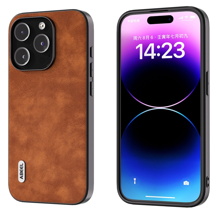 

For iPhone 15 Pro Max ABEEL Morocco Texture PU Phone Case(Brown)