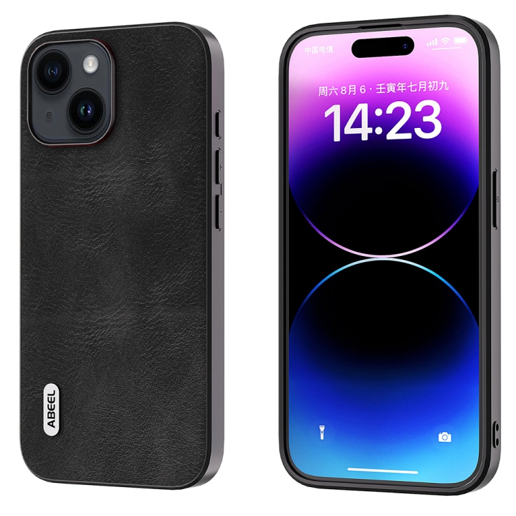 

For iPhone 15 ABEEL Cowhide Texture PU Phone Case(Black)
