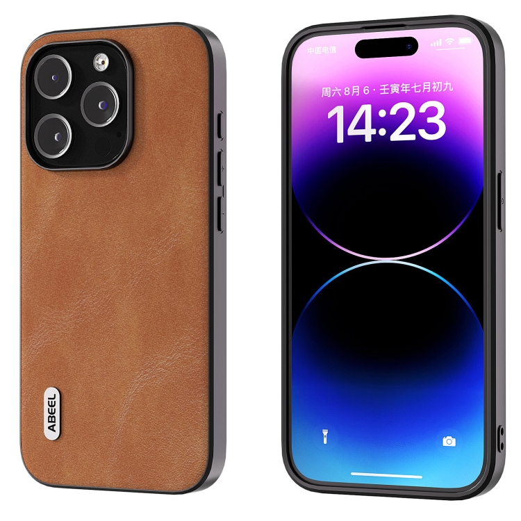 

For iPhone 15 Pro Max ABEEL Cowhide Texture PU Phone Case(Brown)