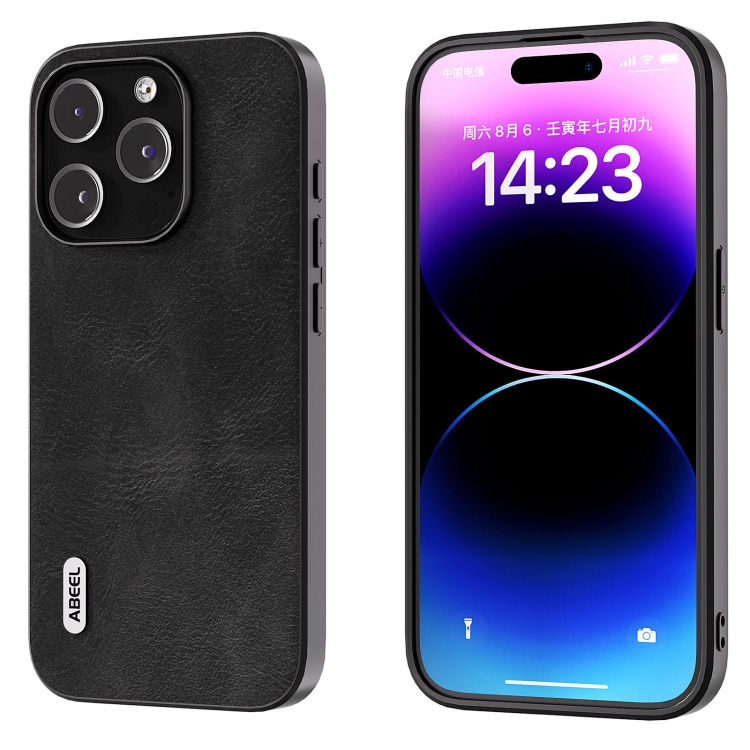 

For iPhone 15 Pro ABEEL Cowhide Texture PU Phone Case(Black)