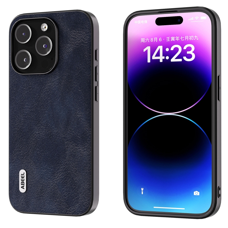 

For iPhone 15 Pro ABEEL Cowhide Texture PU Phone Case(Blue)