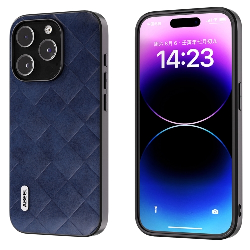 

For iPhone 15 Pro ABEEL Weave Plaid PU Phone Case(Blue)