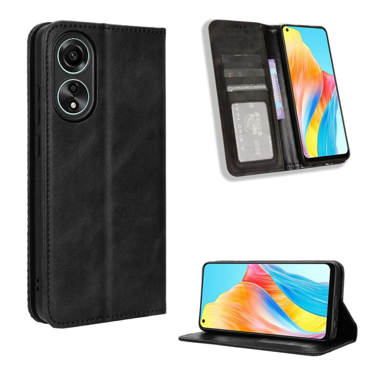 

For OPPO A78 4G Magnetic Buckle Retro Texture Leather Phone Case(Black)