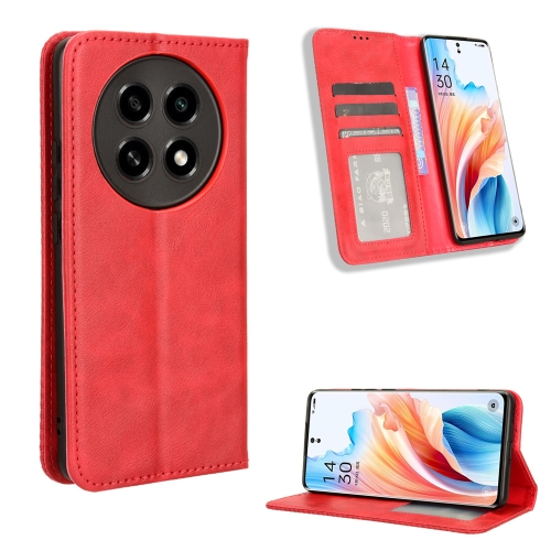 

For OPPO A2 Pro 5G Magnetic Buckle Retro Texture Leather Phone Case(Red)