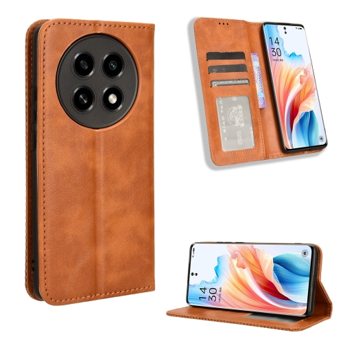 

For OPPO A2 Pro 5G Magnetic Buckle Retro Texture Leather Phone Case(Brown)