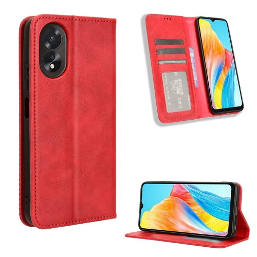 

For OPPO A38 4G / A18 4G Magnetic Buckle Retro Texture Leather Phone Case(Red)