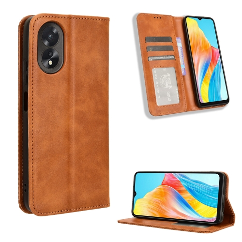 

For OPPO A38 4G / A18 4G Magnetic Buckle Retro Texture Leather Phone Case(Brown)