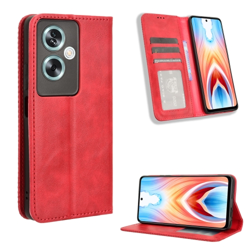 

For OPPO A79 5G / A2 5G Magnetic Buckle Retro Texture Leather Phone Case(Red)