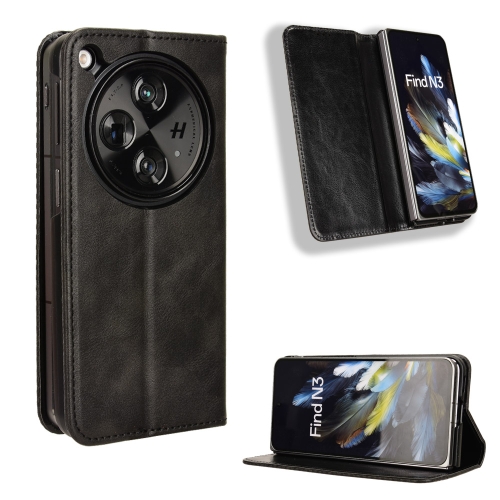 

For OPPO Find N3 / OnePlus Open Magnetic Buckle Retro Texture Leather Phone Case(Black)