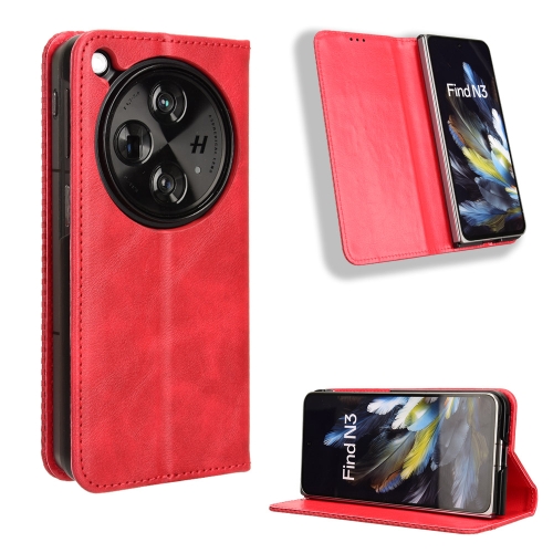 

For OPPO Find N3 / OnePlus Open Magnetic Buckle Retro Texture Leather Phone Case(Red)