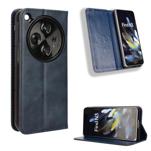

For OPPO Find N3 / OnePlus Open Magnetic Buckle Retro Texture Leather Phone Case(Blue)