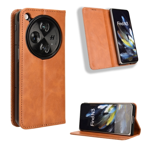 

For OPPO Find N3 / OnePlus Open Magnetic Buckle Retro Texture Leather Phone Case(Brown)
