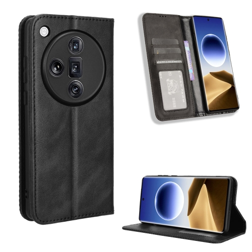 

For OPPO Find X7 Ultra 5G Magnetic Buckle Retro Texture Leather Phone Case(Black)