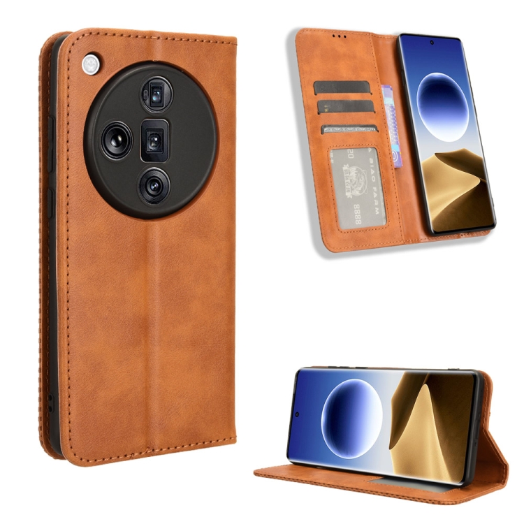 

For OPPO Find X7 Ultra 5G Magnetic Buckle Retro Texture Leather Phone Case(Brown)