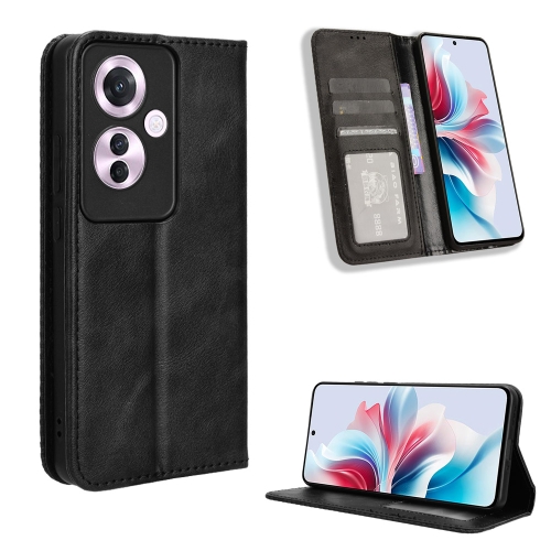 

For OPPO Reno11 F 5G / F25 Pro 5G Magnetic Buckle Retro Texture Leather Phone Case(Black)