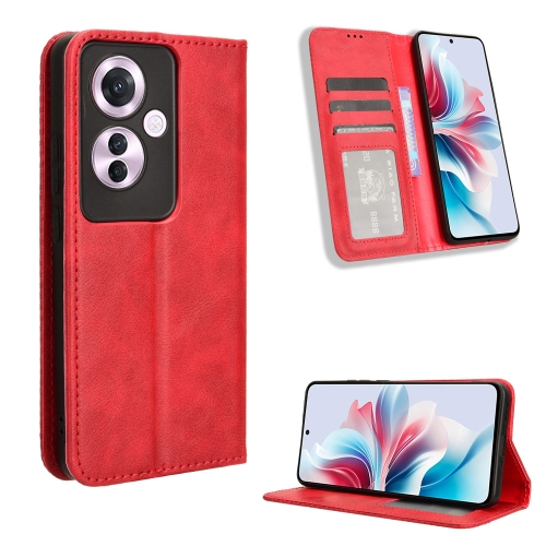 

For OPPO Reno11 F 5G / F25 Pro 5G Magnetic Buckle Retro Texture Leather Phone Case(Red)