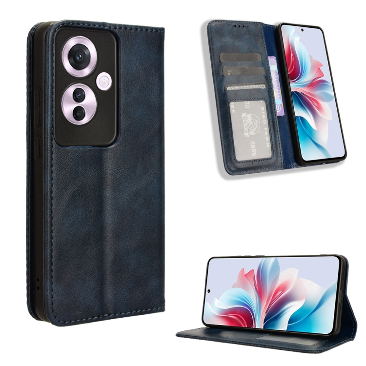 

For OPPO Reno11 F 5G / F25 Pro 5G Magnetic Buckle Retro Texture Leather Phone Case(Blue)