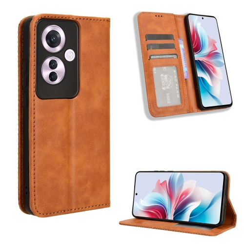 

For OPPO Reno11 F 5G / F25 Pro 5G Magnetic Buckle Retro Texture Leather Phone Case(Brown)