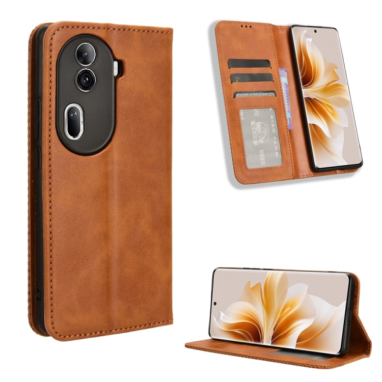 

For OPPO Reno11 Pro 5G Global Magnetic Buckle Retro Texture Leather Phone Case(Brown)