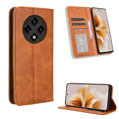 

For OPPO A3 Pro 5G Magnetic Buckle Retro Texture Leather Phone Case(Brown)