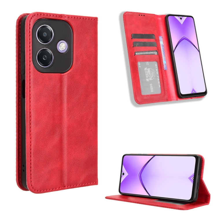 

For OPPO A3x 5G India Magnetic Buckle Retro Texture Leather Phone Case(Red)