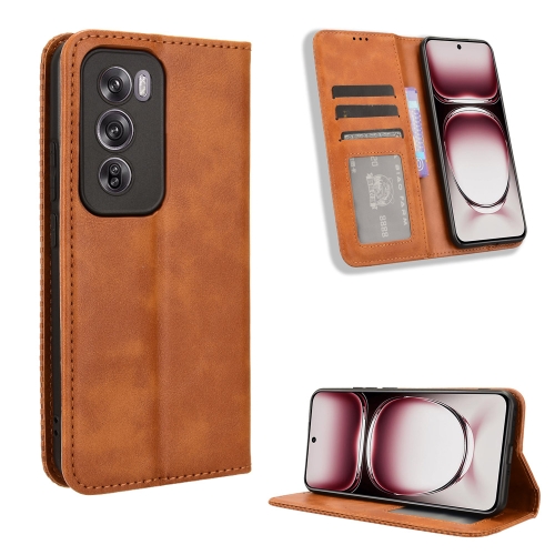 

For OPPO Reno12 Pro 5G Global Magnetic Buckle Retro Texture Leather Phone Case(Brown)