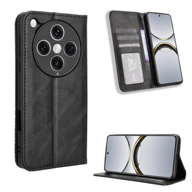 

For OPPO Find X8 Pro Magnetic Buckle Retro Texture Leather Phone Case(Black)
