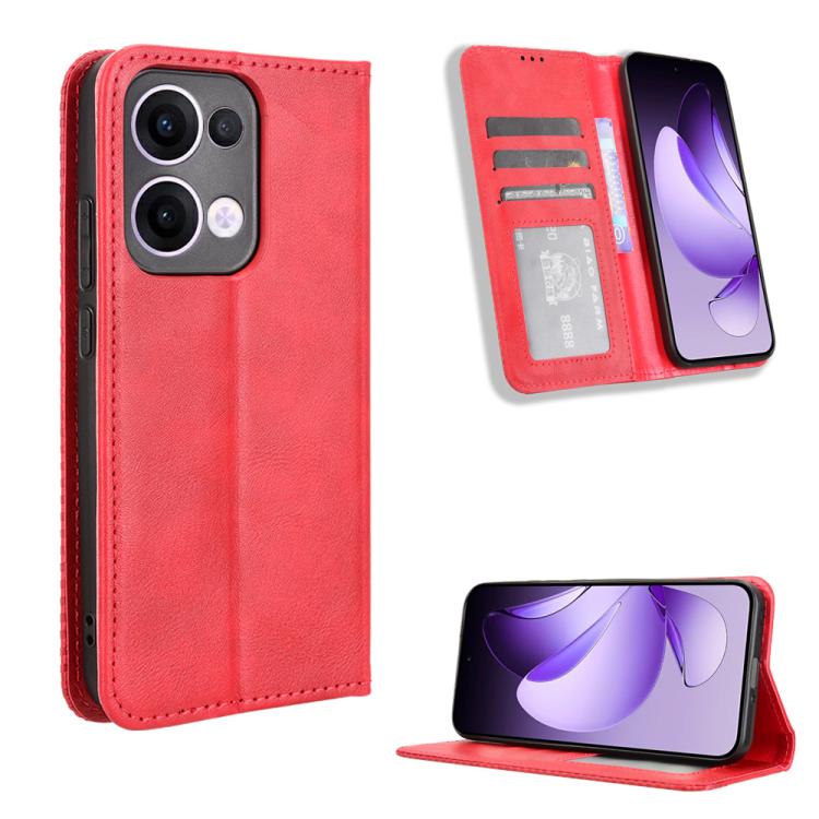 

For OPPO Reno13 5G Global Magnetic Buckle Retro Texture Leather Phone Case(Red)