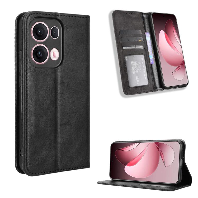 

For OPPO Reno13 Pro 5G Global Magnetic Buckle Retro Texture Leather Phone Case(Black)