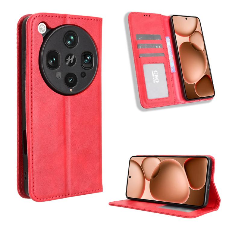 

For OPPO Find X8 Ultra 5G Magnetic Buckle Retro Texture Leather Phone Case(Red)