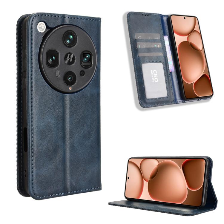 

For OPPO Find X8 Ultra 5G Magnetic Buckle Retro Texture Leather Phone Case(Blue)