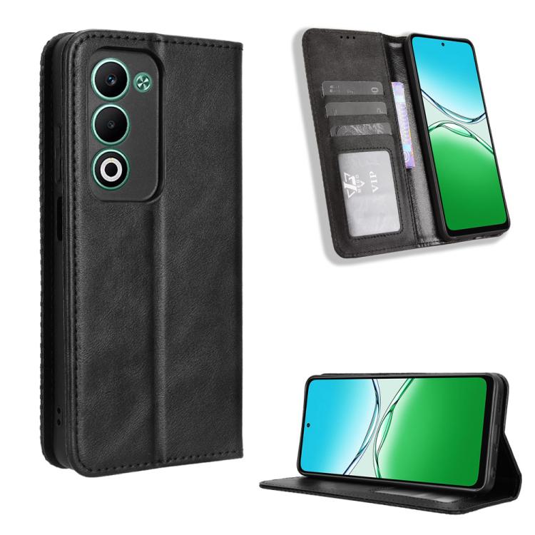 

For OPPO A5 4G / 5G Global Magnetic Buckle Retro Texture Leather Phone Case(Black)