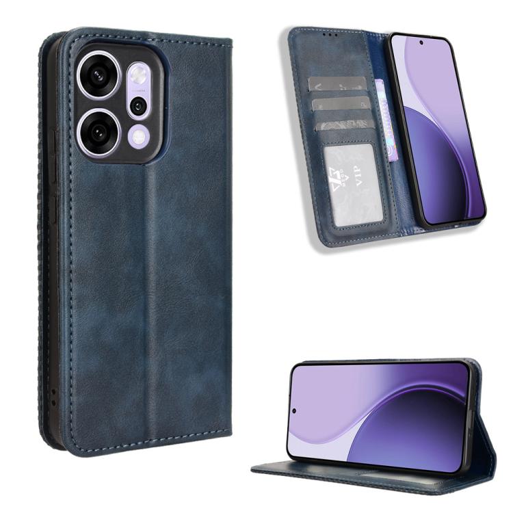 

For OPPO Reno14 5G Global Magnetic Buckle Retro Texture Leather Phone Case(Blue)