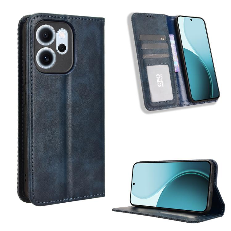 

For OPPO Reno14 F 5G Magnetic Buckle Retro Texture Leather Phone Case(Blue)