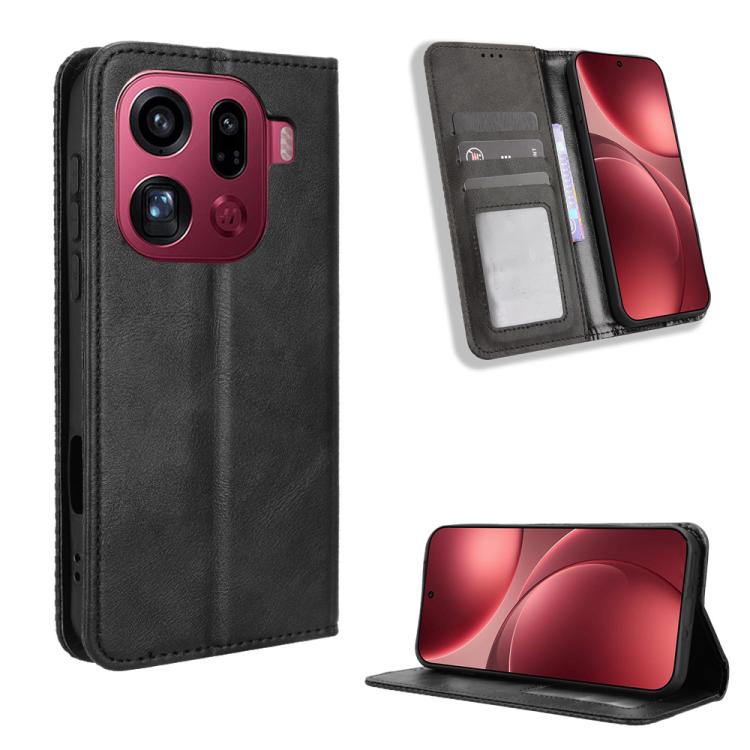 

For OPPO Find X9 Pro Magnetic Buckle Retro Texture Leather Phone Case(Black)