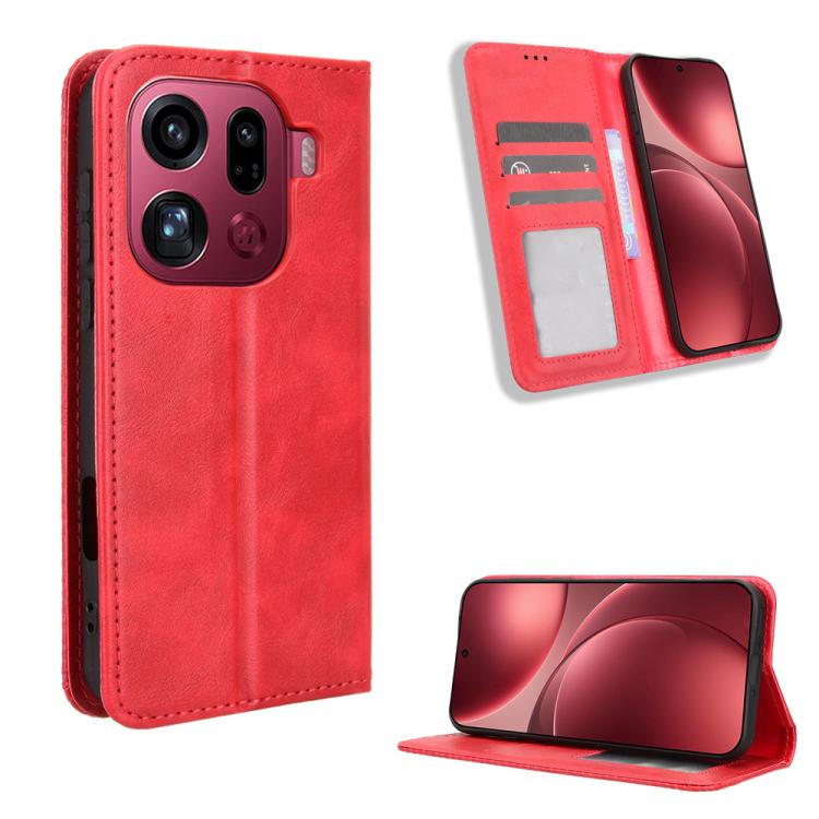 

For OPPO Find X9 Pro Magnetic Buckle Retro Texture Leather Phone Case(Red)
