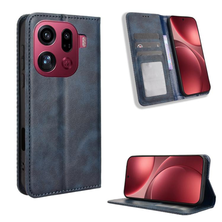 

For OPPO Find X9 Pro Magnetic Buckle Retro Texture Leather Phone Case(Blue)