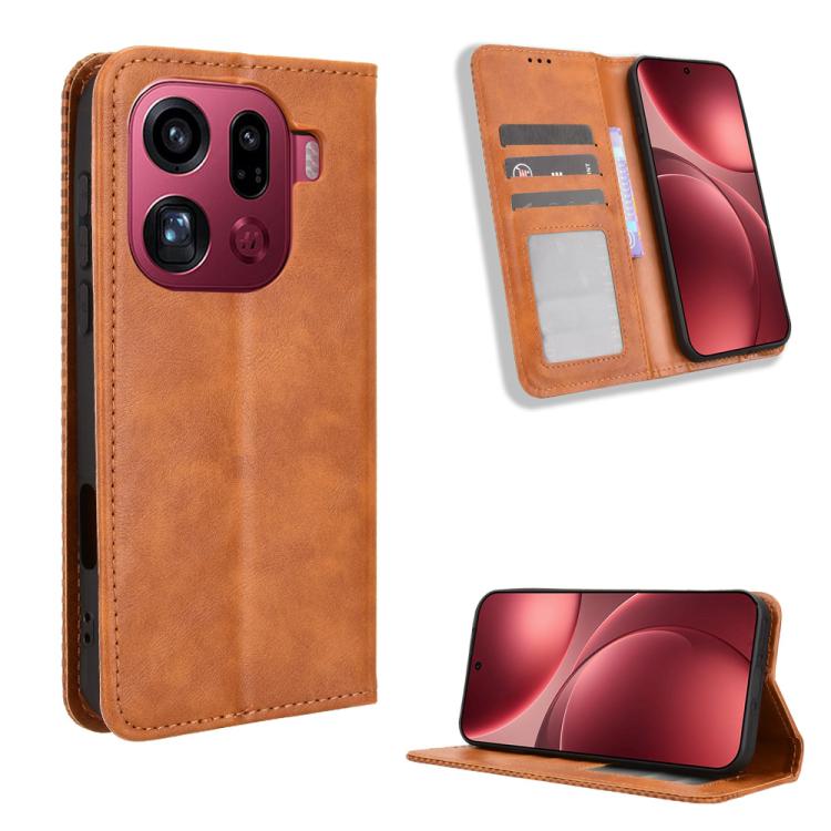 

For OPPO Find X9 Pro Magnetic Buckle Retro Texture Leather Phone Case(Brown)
