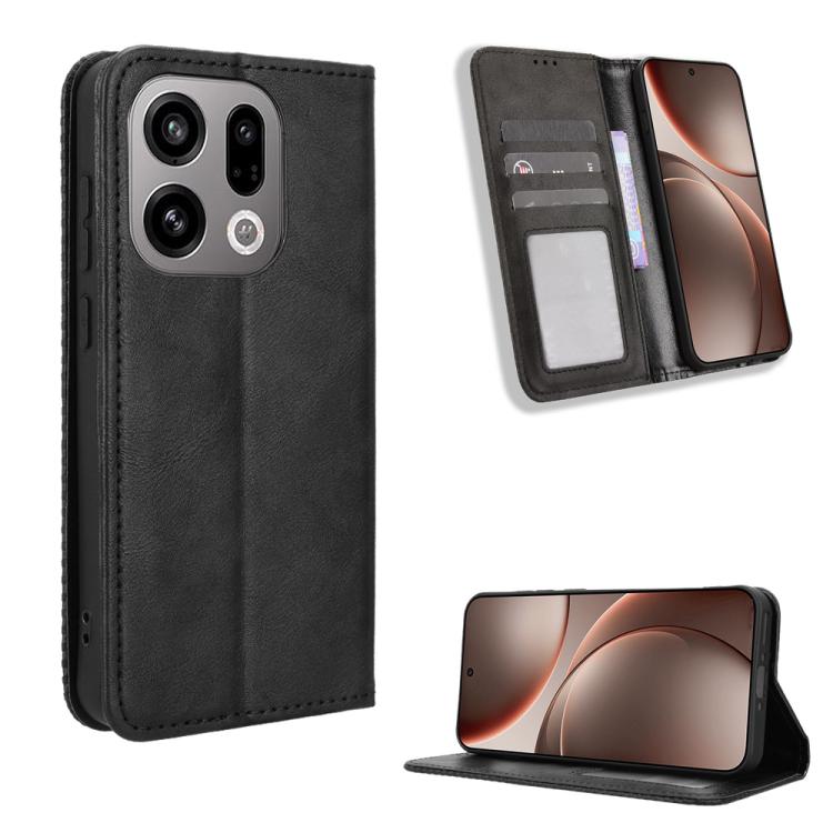 

For OPPO Find X9 Magnetic Buckle Retro Texture Leather Phone Case(Black)