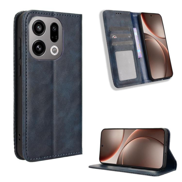 

For OPPO Find X9 Magnetic Buckle Retro Texture Leather Phone Case(Blue)