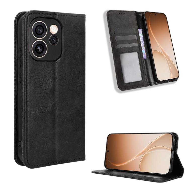 

For OPPO Reno15 Pro Max 5G Global Magnetic Buckle Retro Texture Leather Phone Case(Black)